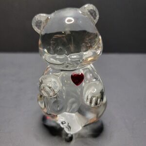 Fenton Art Glass Birthday Bear July Red Heart Paperweight 3.5"